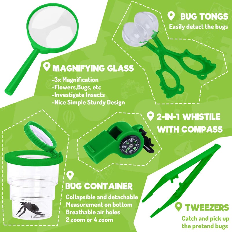 GINMIC Kids Explorer Kit & Bug Catching Kit, 16 Pcs Outdoor Exploration Safari Kit for Kids Camping with Binoculars, Adventure, Hunting, Hiking, Educational Toy Gift for 3-12 Years Old Boys Girls - Image 5